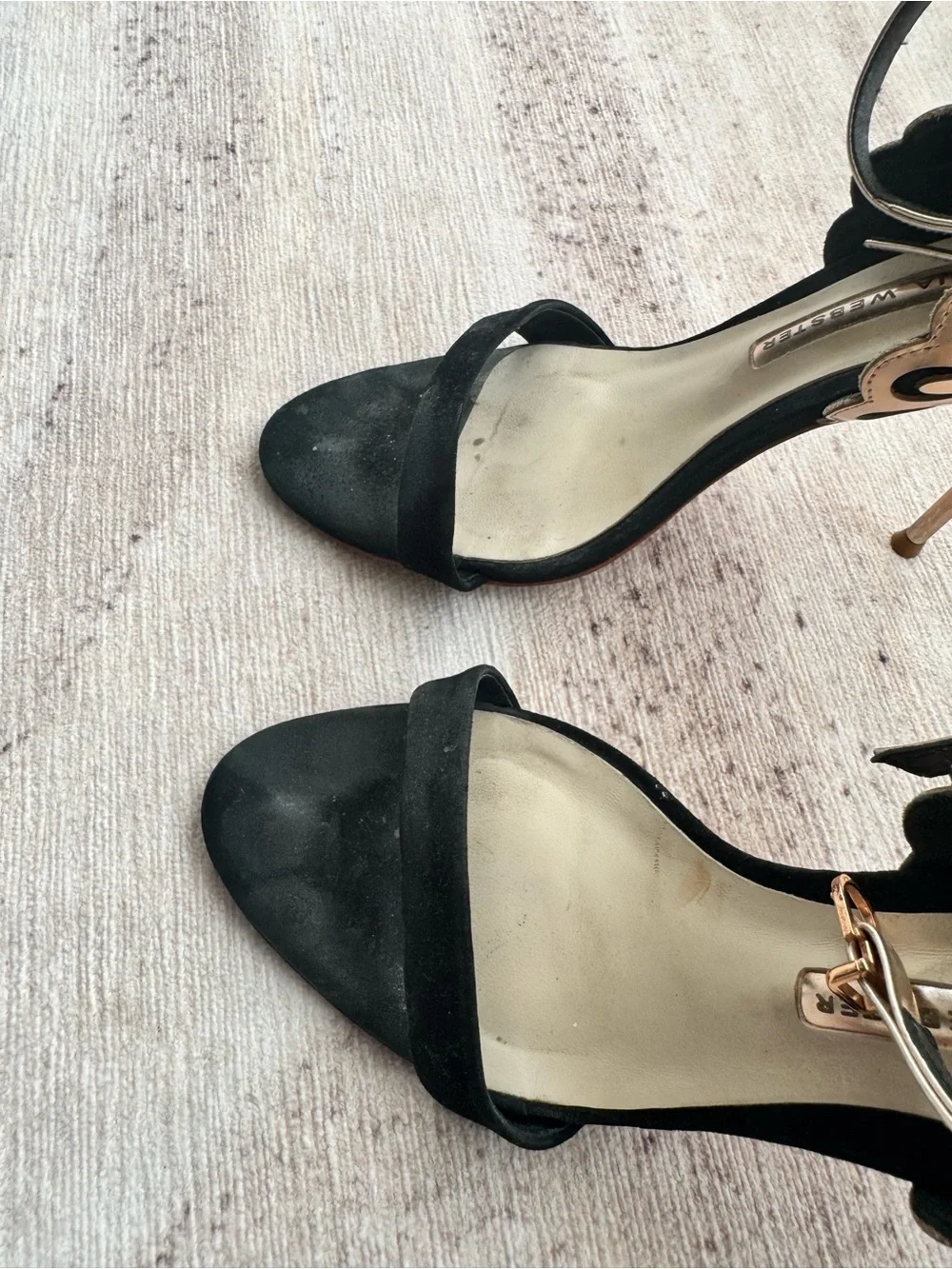 Sophia Webster Black and Rose Gold Wing-Embellished Stiletto Sandals